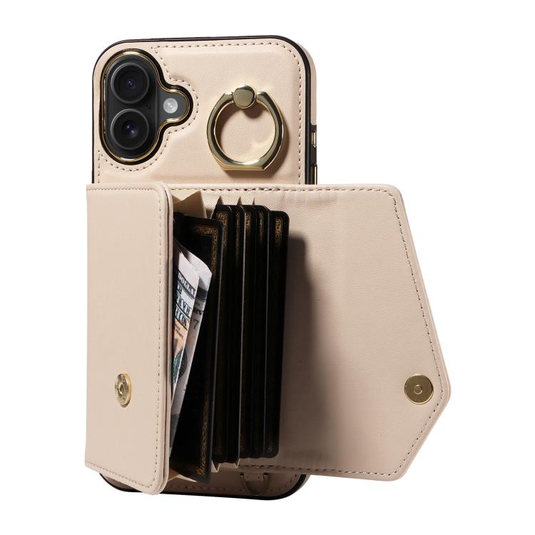 For iPhone 16 Plus Diagonal Crossbody Ring Organ Wallet Leather Back Phone Case