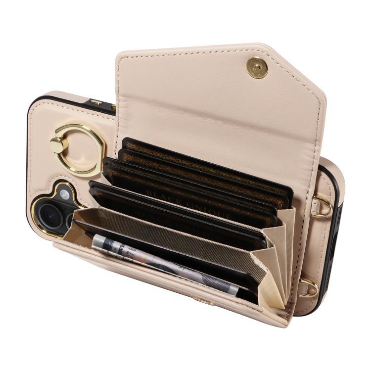For iPhone 16 Plus Diagonal Crossbody Ring Organ Wallet Leather Back Phone Case