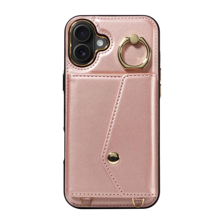 For iPhone 16 Plus Diagonal Crossbody Ring Organ Wallet Leather Back Phone Case