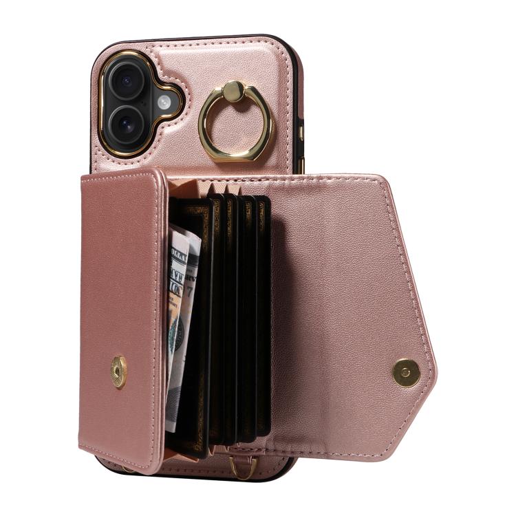 For iPhone 16 Plus Diagonal Crossbody Ring Organ Wallet Leather Back Phone Case