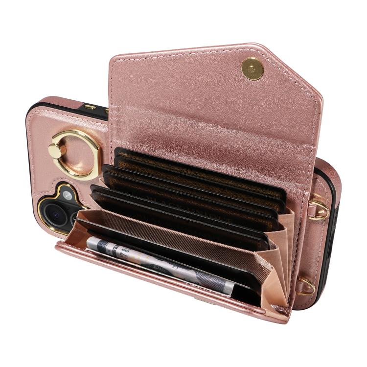 For iPhone 16 Plus Diagonal Crossbody Ring Organ Wallet Leather Back Phone Case