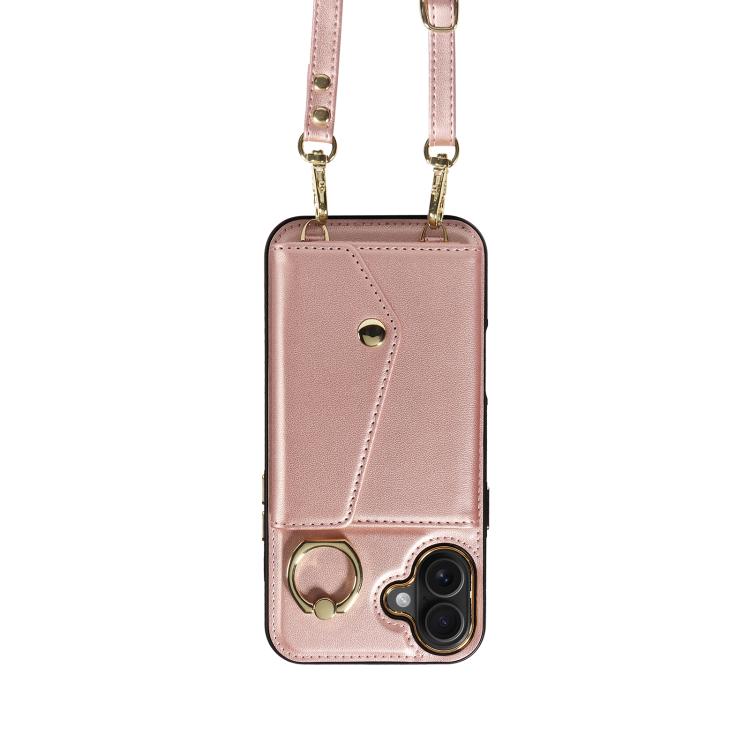 For iPhone 16 Plus Diagonal Crossbody Ring Organ Wallet Leather Back Phone Case