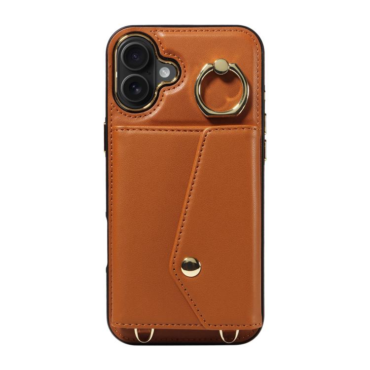 For iPhone 16 Plus Diagonal Crossbody Ring Organ Wallet Leather Back Phone Case