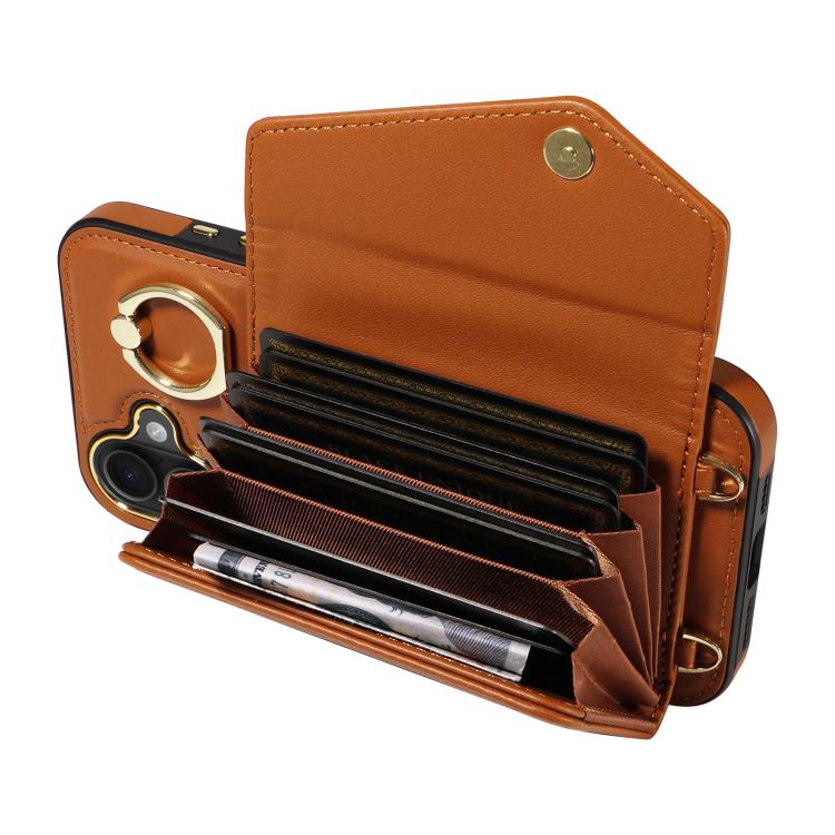 For iPhone 16 Plus Diagonal Crossbody Ring Organ Wallet Leather Back Phone Case