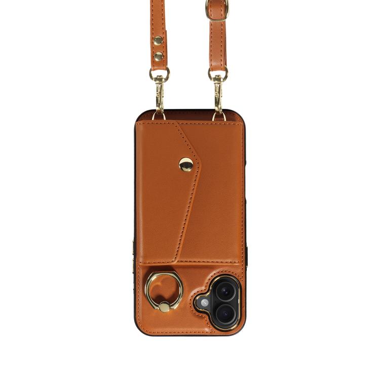 For iPhone 16 Plus Diagonal Crossbody Ring Organ Wallet Leather Back Phone Case