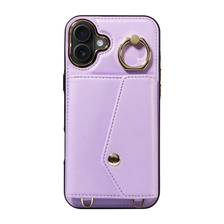 For iPhone 16 Plus Diagonal Crossbody Ring Organ Wallet Leather Back Phone Case