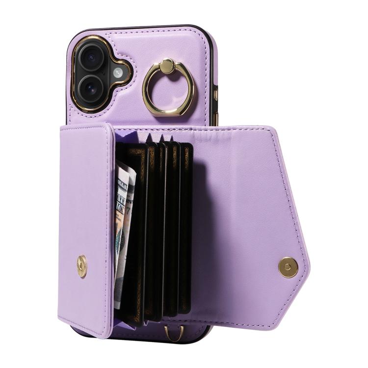For iPhone 16 Plus Diagonal Crossbody Ring Organ Wallet Leather Back Phone Case