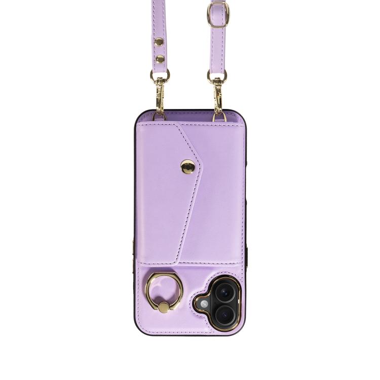 For iPhone 16 Plus Diagonal Crossbody Ring Organ Wallet Leather Back Phone Case