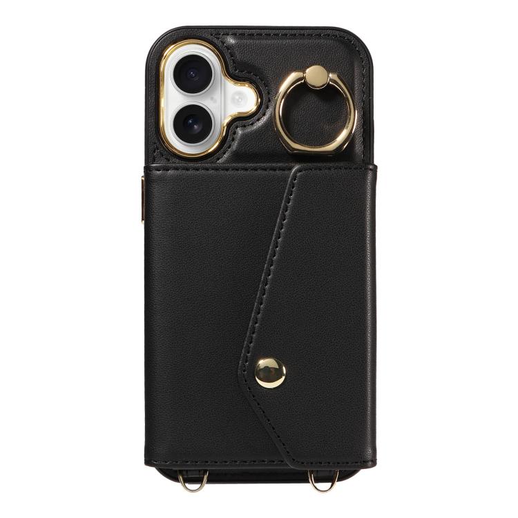For iPhone 16 Diagonal Crossbody Ring Organ Wallet Leather Back Phone Case