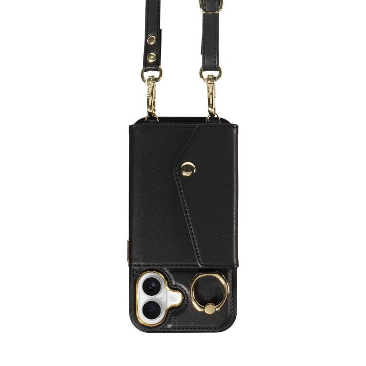 For iPhone 16 Diagonal Crossbody Ring Organ Wallet Leather Back Phone Case