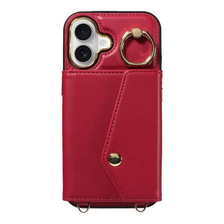 For iPhone 16 Diagonal Crossbody Ring Organ Wallet Leather Back Phone Case
