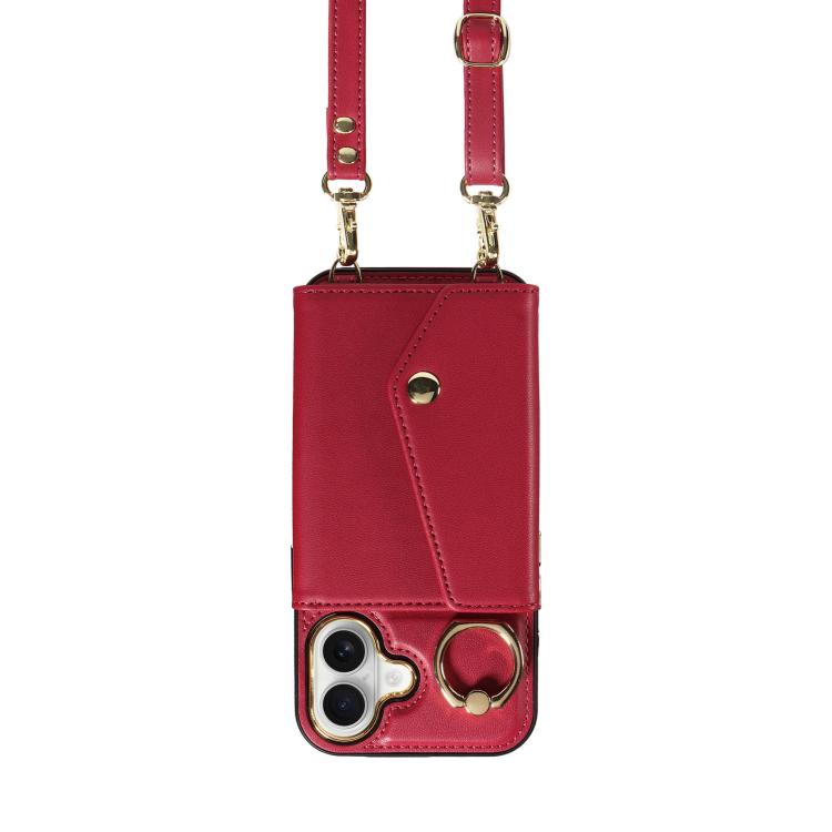 For iPhone 16 Diagonal Crossbody Ring Organ Wallet Leather Back Phone Case