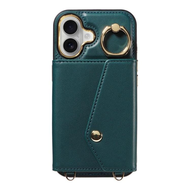 For iPhone 16 Diagonal Crossbody Ring Organ Wallet Leather Back Phone Case