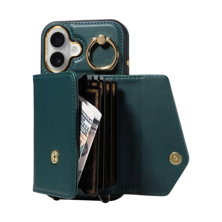 For iPhone 16 Diagonal Crossbody Ring Organ Wallet Leather Back Phone Case