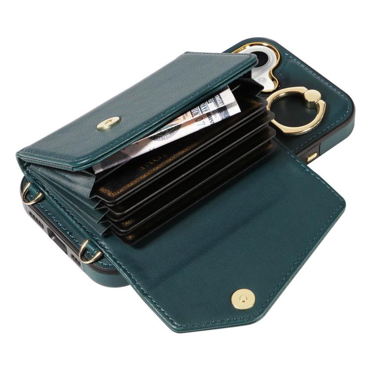 For iPhone 16 Diagonal Crossbody Ring Organ Wallet Leather Back Phone Case