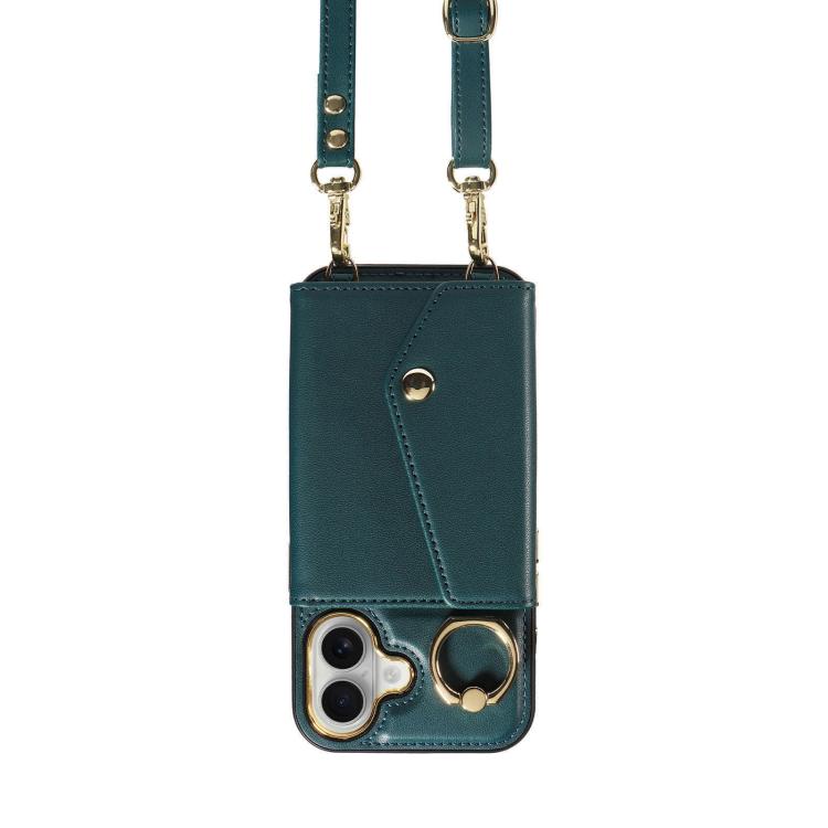 For iPhone 16 Diagonal Crossbody Ring Organ Wallet Leather Back Phone Case