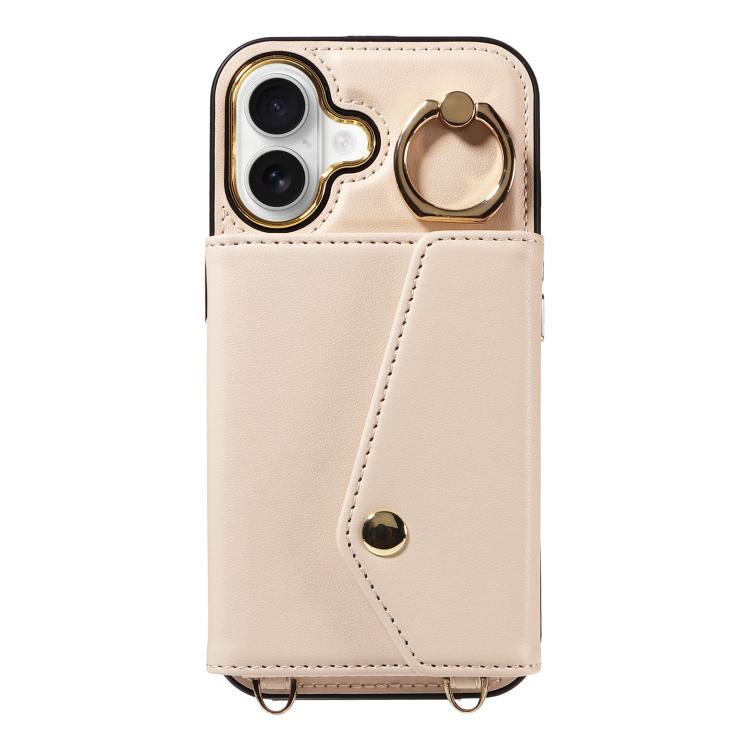 For iPhone 16 Diagonal Crossbody Ring Organ Wallet Leather Back Phone Case