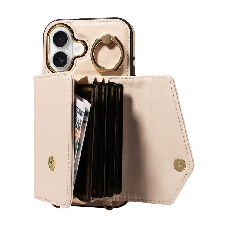 For iPhone 16 Diagonal Crossbody Ring Organ Wallet Leather Back Phone Case