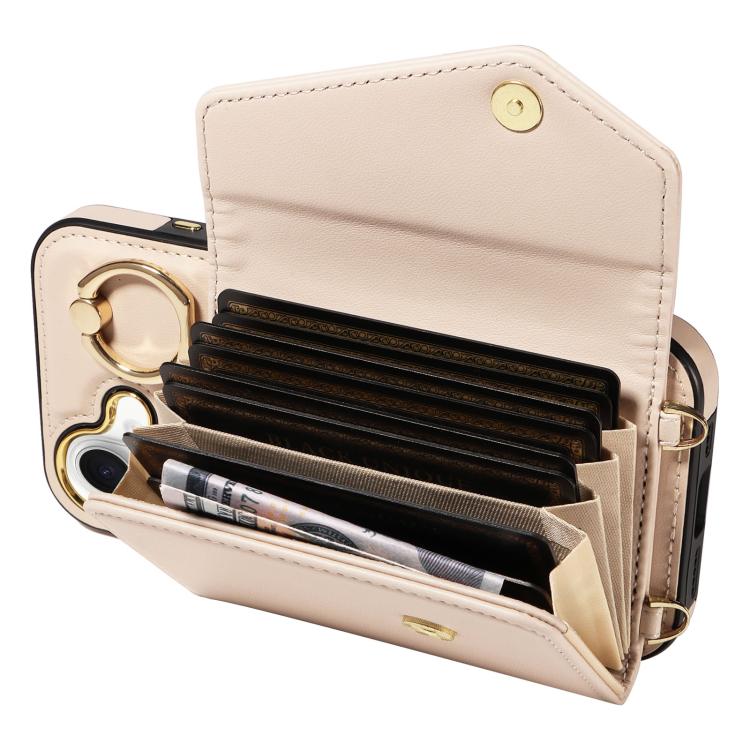 For iPhone 16 Diagonal Crossbody Ring Organ Wallet Leather Back Phone Case