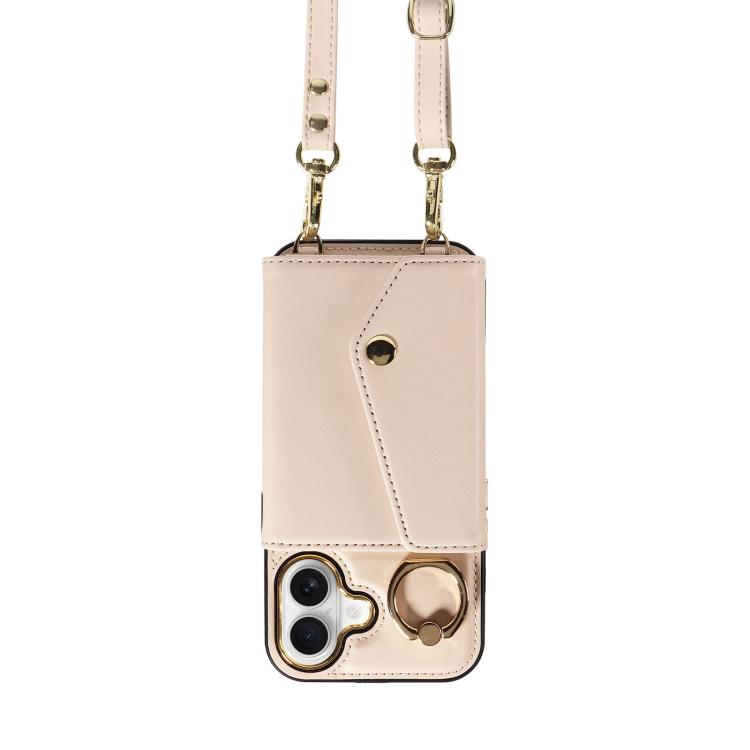 For iPhone 16 Diagonal Crossbody Ring Organ Wallet Leather Back Phone Case