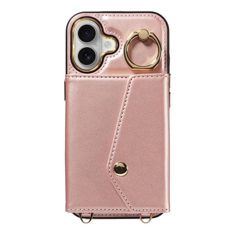 For iPhone 16 Diagonal Crossbody Ring Organ Wallet Leather Back Phone Case