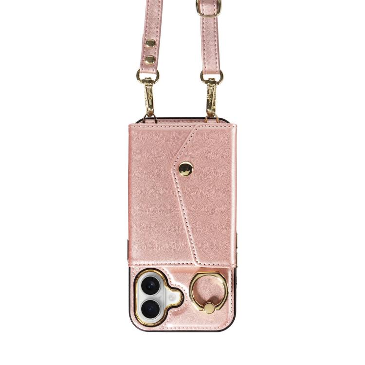 For iPhone 16 Diagonal Crossbody Ring Organ Wallet Leather Back Phone Case