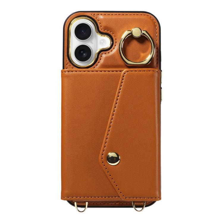 For iPhone 16 Diagonal Crossbody Ring Organ Wallet Leather Back Phone Case