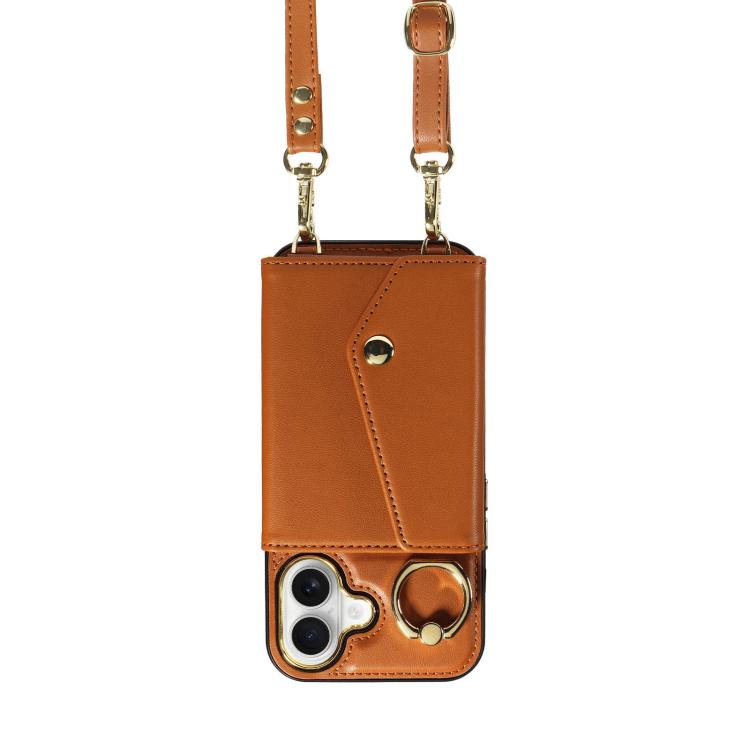 For iPhone 16 Diagonal Crossbody Ring Organ Wallet Leather Back Phone Case