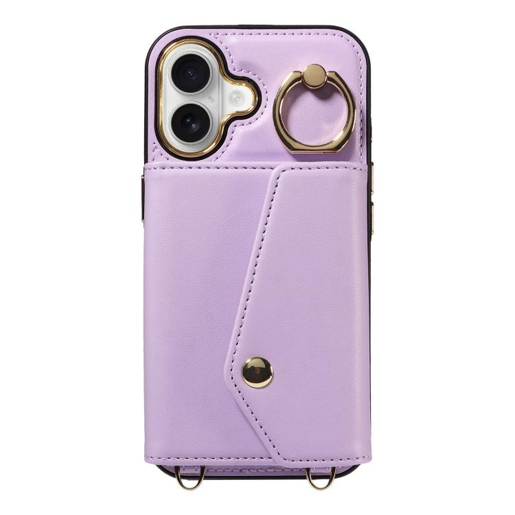 For iPhone 16 Diagonal Crossbody Ring Organ Wallet Leather Back Phone Case