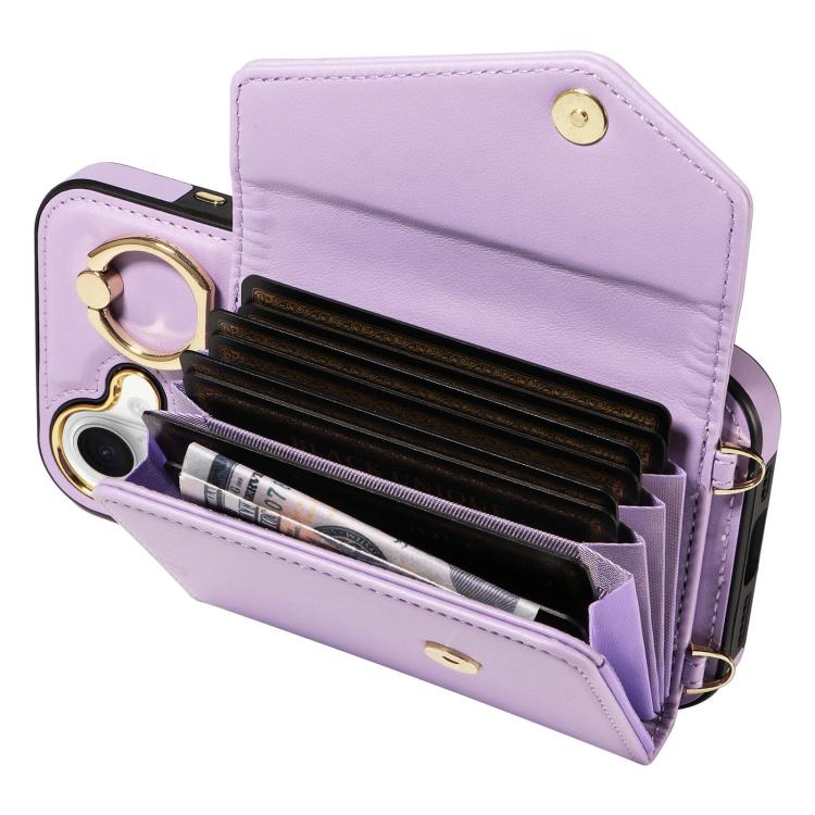 For iPhone 16 Diagonal Crossbody Ring Organ Wallet Leather Back Phone Case