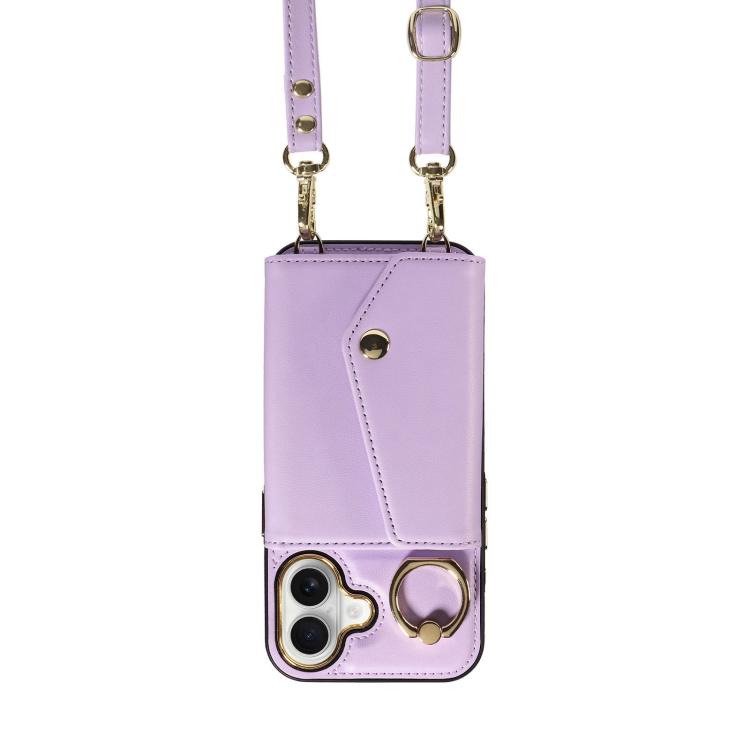 For iPhone 16 Diagonal Crossbody Ring Organ Wallet Leather Back Phone Case