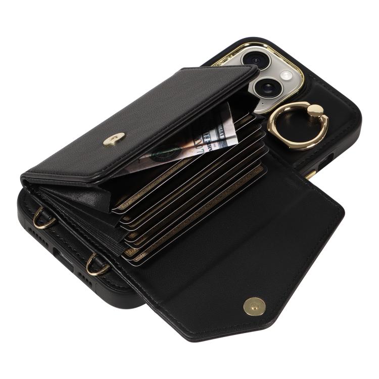 For iPhone 15 Pro Max Diagonal Crossbody Ring Organ Wallet Leather Back Phone Case