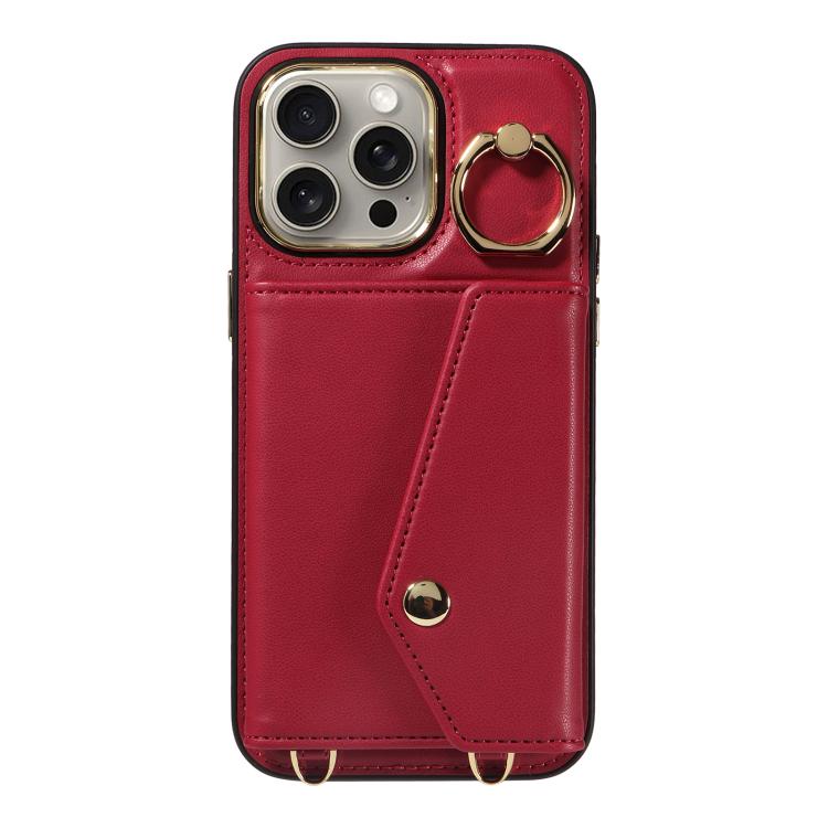 For iPhone 15 Pro Max Diagonal Crossbody Ring Organ Wallet Leather Back Phone Case