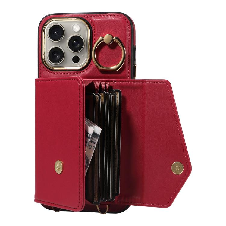 For iPhone 15 Pro Max Diagonal Crossbody Ring Organ Wallet Leather Back Phone Case