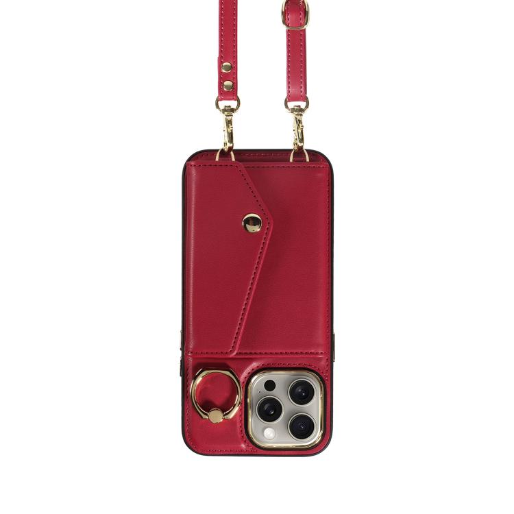 For iPhone 15 Pro Max Diagonal Crossbody Ring Organ Wallet Leather Back Phone Case