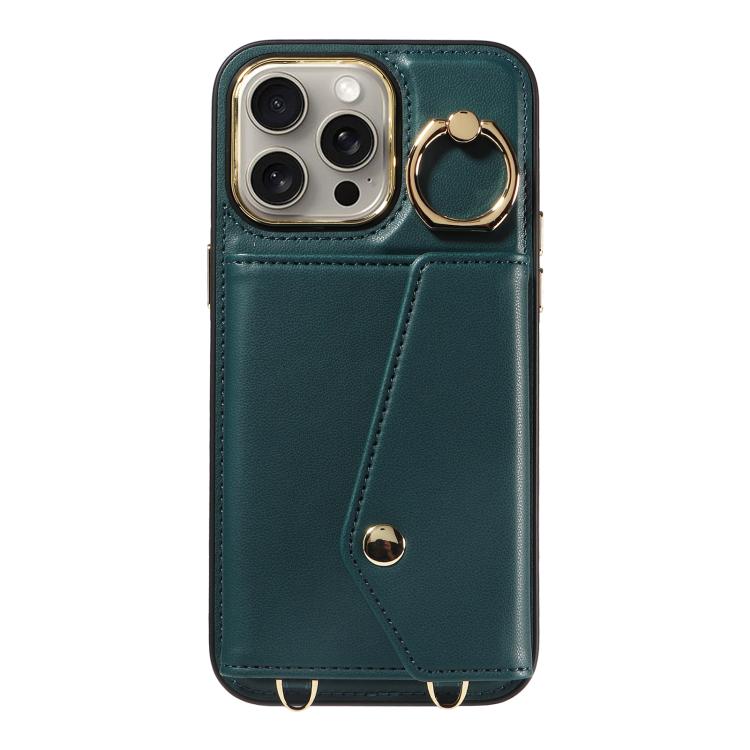 For iPhone 15 Pro Max Diagonal Crossbody Ring Organ Wallet Leather Back Phone Case