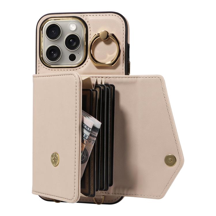 For iPhone 15 Pro Max Diagonal Crossbody Ring Organ Wallet Leather Back Phone Case