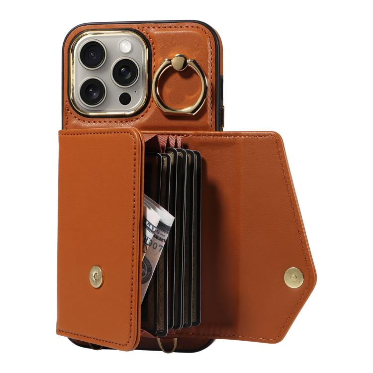 For iPhone 15 Pro Max Diagonal Crossbody Ring Organ Wallet Leather Back Phone Case