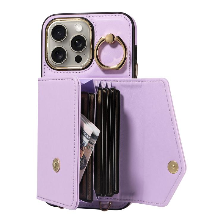 For iPhone 15 Pro Max Diagonal Crossbody Ring Organ Wallet Leather Back Phone Case