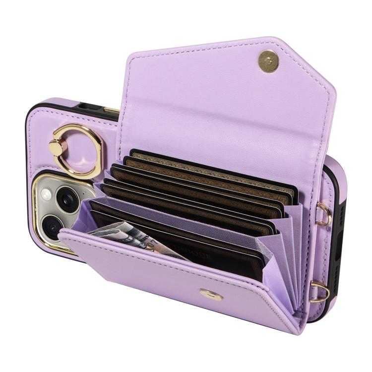 For iPhone 15 Pro Max Diagonal Crossbody Ring Organ Wallet Leather Back Phone Case