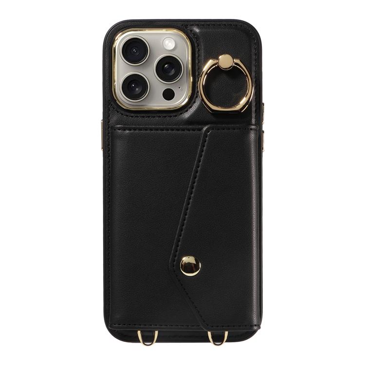 For iPhone 15 Pro Diagonal Crossbody Ring Organ Wallet Leather Back Phone Case