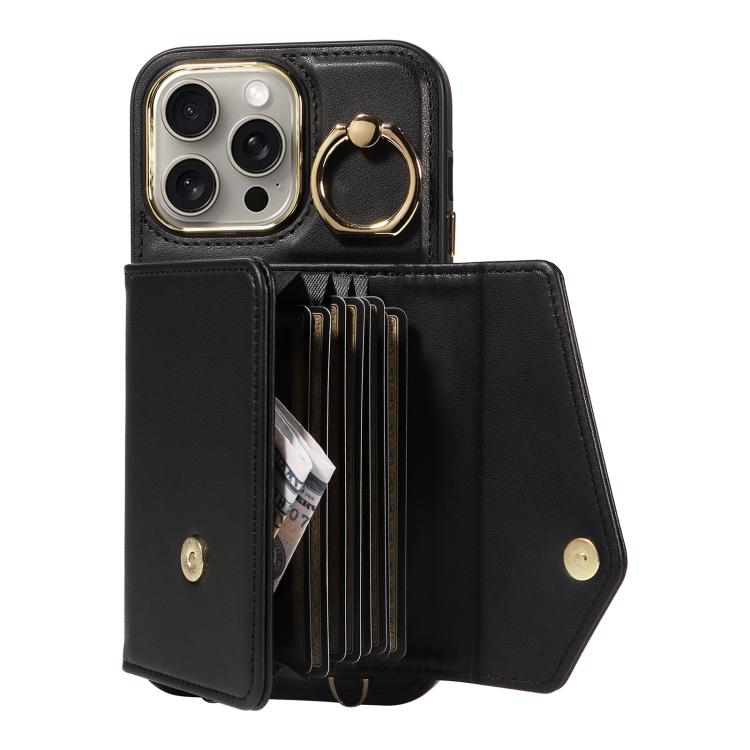 For iPhone 15 Pro Diagonal Crossbody Ring Organ Wallet Leather Back Phone Case