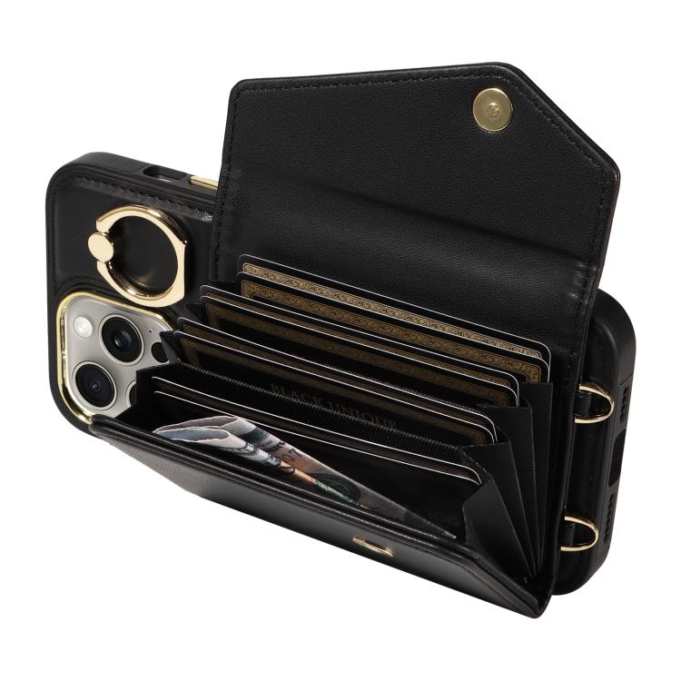 For iPhone 15 Pro Diagonal Crossbody Ring Organ Wallet Leather Back Phone Case