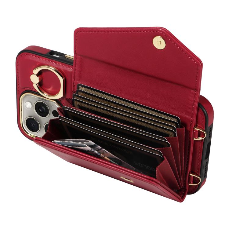 For iPhone 15 Pro Diagonal Crossbody Ring Organ Wallet Leather Back Phone Case