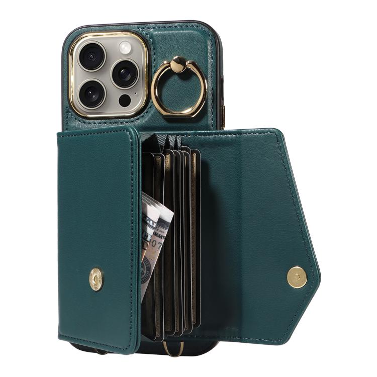 For iPhone 15 Pro Diagonal Crossbody Ring Organ Wallet Leather Back Phone Case