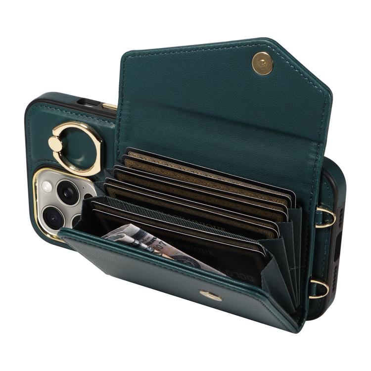 For iPhone 15 Pro Diagonal Crossbody Ring Organ Wallet Leather Back Phone Case