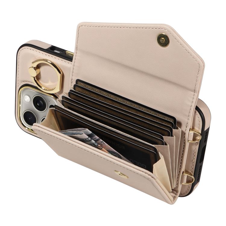 For iPhone 15 Pro Diagonal Crossbody Ring Organ Wallet Leather Back Phone Case