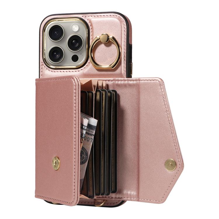 For iPhone 15 Pro Diagonal Crossbody Ring Organ Wallet Leather Back Phone Case