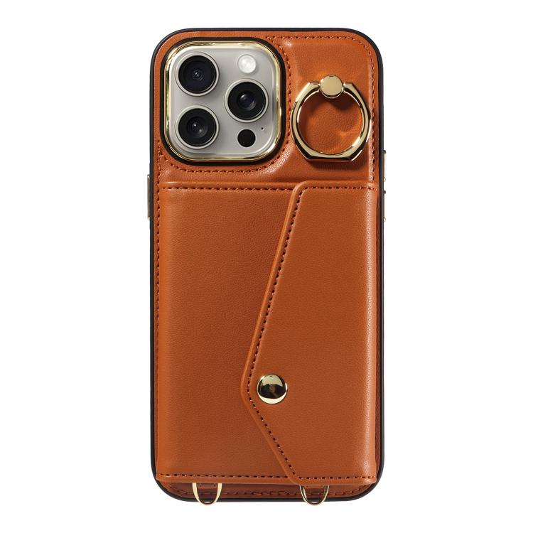 For iPhone 15 Pro Diagonal Crossbody Ring Organ Wallet Leather Back Phone Case