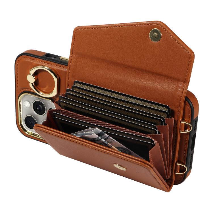 For iPhone 15 Pro Diagonal Crossbody Ring Organ Wallet Leather Back Phone Case